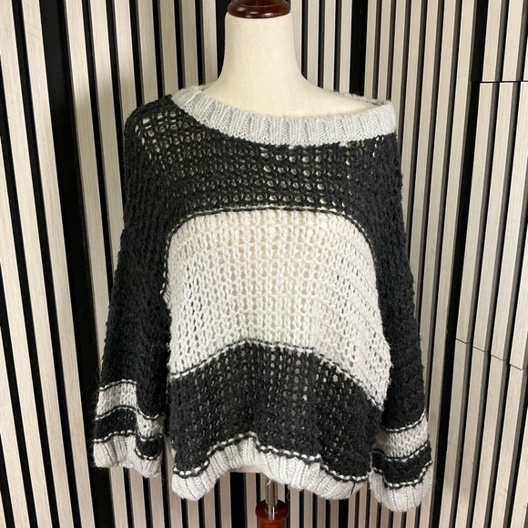 Free People Sweaters - Free People Off-the-Shoulder Black and Grey Over-sized Sweater, Sz M